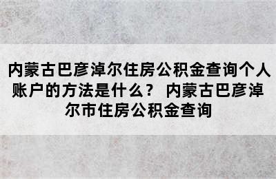 内蒙古巴彦淖尔住房公积金查询个人账户的方法是什么？ 内蒙古巴彦淖尔市住房公积金查询